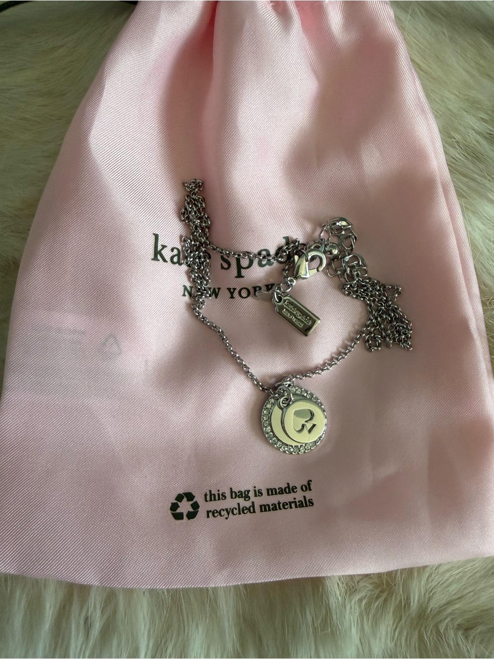 Kate Spade “Spot the Spade" Pave Charm Silvertone Pendant Necklace